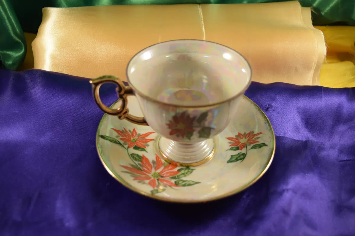 Ucagco :December Poinsettia" tea cup set japan