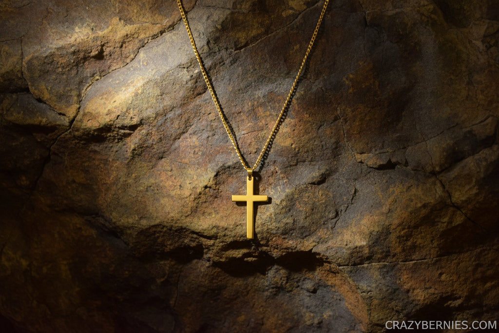 Gold tone cross necklace