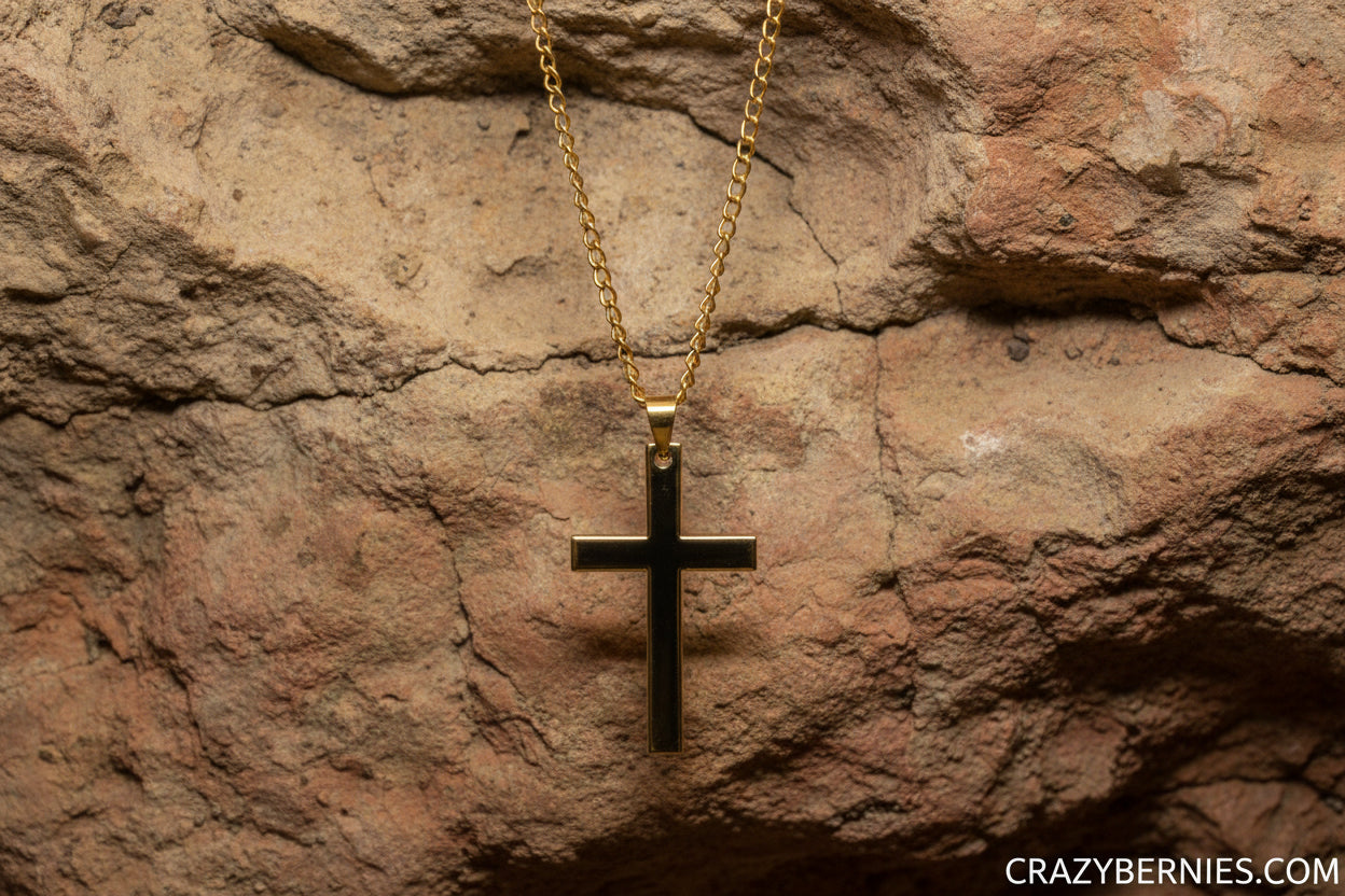 Gold tone cross necklace