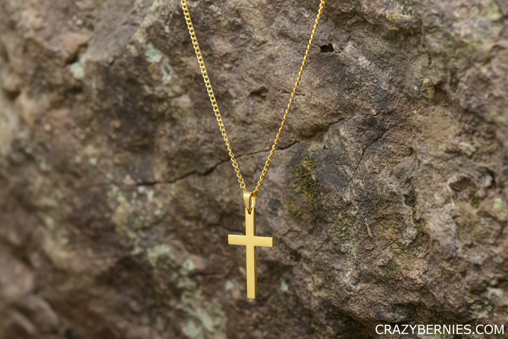 Gold tone cross necklace