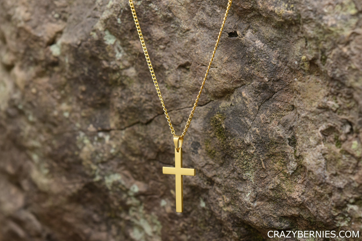 Gold tone cross necklace